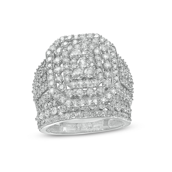 Previously Owned - 2-1/5 CT. T.w. Composite Diamond Triple Octagonal Frame Multi-Row Bridal Set in 10K White Gold