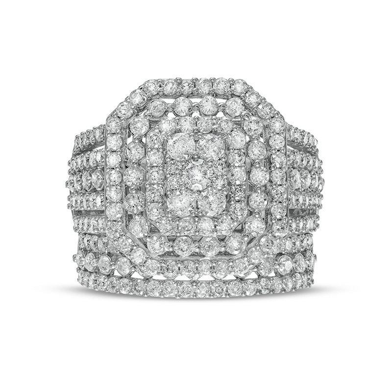 Main Image 4 of Previously Owned - 2-1/5 CT. T.W. Composite Diamond Triple Octagonal Frame Multi-Row Bridal Set in 10K White Gold