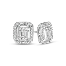 Previously Owned - Marilyn Monroe™ Collection 1/2 CT. T.W. Emerald-Shaped Diamond Frame Stud Earrings in 10K White Gold