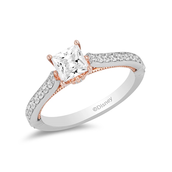 Previously Owned - Enchanted Disney Princess 1 CT. T.w. Princess-Cut Diamond Engagement Ring in 14K Two-Tone Gold