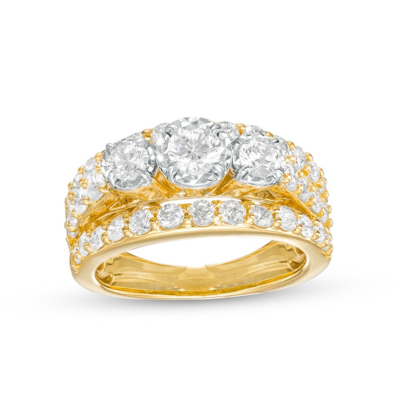 Main Image 1 of Previously Owned - 2 CT. T.W. Diamond Past Present Future® Triple Row Engagement Ring in 14K Gold