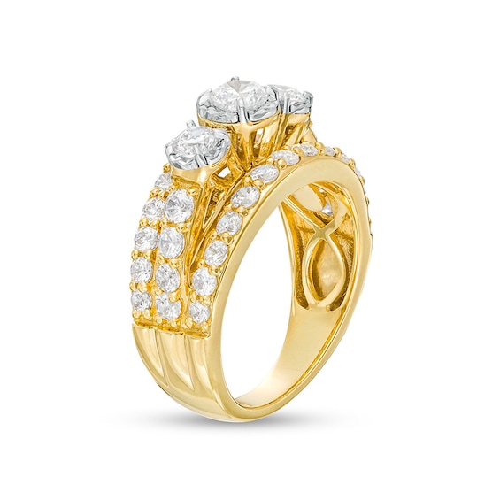 Previously Owned - 2 CT. T.w. Diamond Past Present Future® Triple Row Engagement Ring in 14K Gold