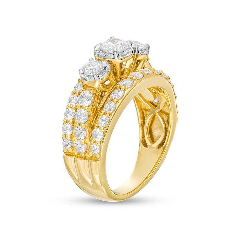 Main Image 3 of Previously Owned - 2 CT. T.W. Diamond Past Present Future® Triple Row Engagement Ring in 14K Gold