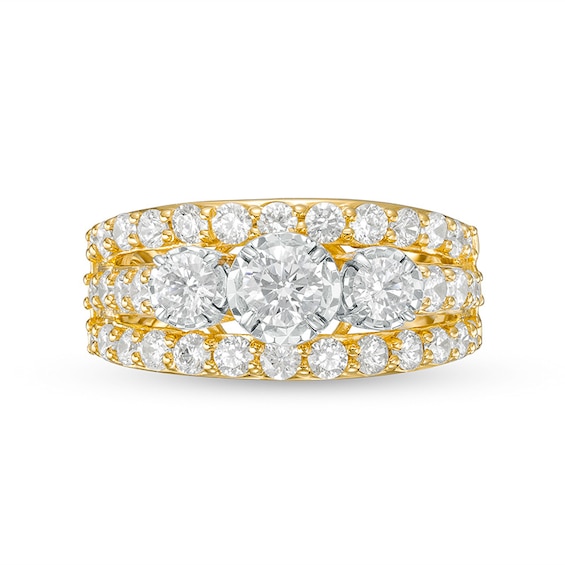 Previously Owned - 2 CT. T.w. Diamond Past Present Future® Triple Row Engagement Ring in 14K Gold