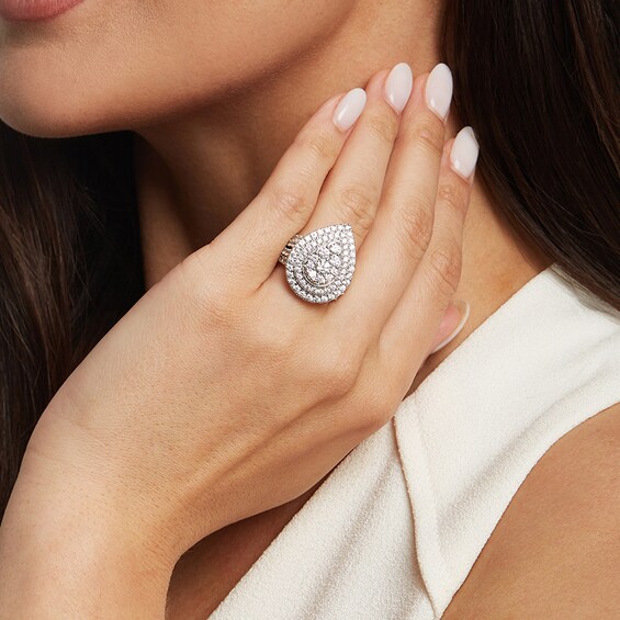 Previously Owned - 4 CT. T.w. Pear-Shaped Multi-Diamond Double Frame Engagement Ring in 10K White Gold (J/I3)