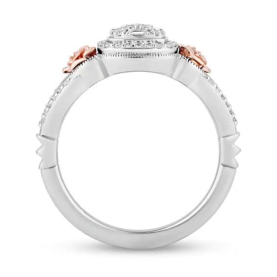 Previously Owned - Enchanted Disney Belle 1/3 CT. T.w. Cushion Multi-Diamond Ring in Sterling Silver and 10K Rose Gold