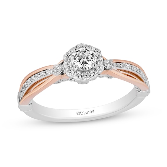 Previously Owned - Enchanted Disney Belle 1/2 CT. T.w. Diamond Scallop Frame Engagement Ring in 14K Two-Tone Gold
