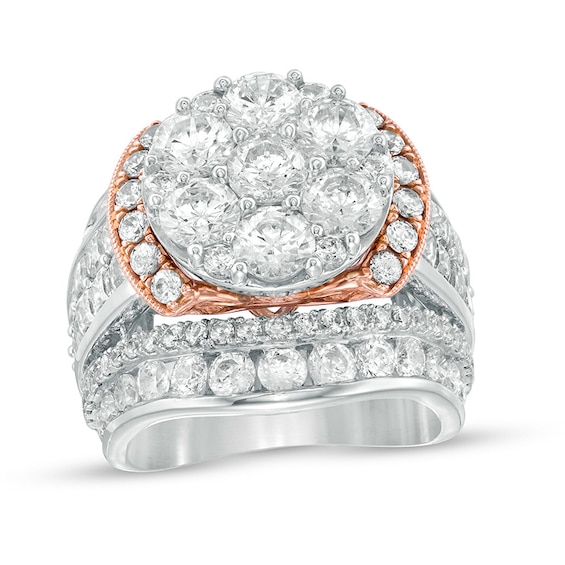 Previously Owned - 7 CT. T.w. Composite Diamond Multi-Row Vintage-Style Engagement Ring in 14K Two-Tone Gold