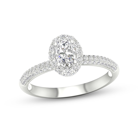 Previously Owned - Trouvaille Collection 3/4 CT. T.w. DeBeers®-Graded Oval Diamond Frame Engagement Ring in Platinum
