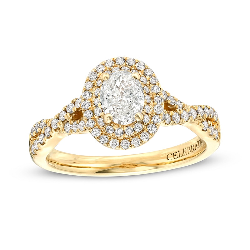 Main Image 1 of Previously Owned - Celebration Infinite™ 1 CT. T.W. Oval Diamond Double Frame Twist Shank Engagement Ring in 14K Gold