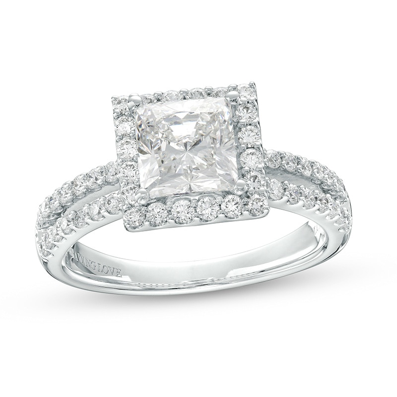Main Image 1 of Previously Owned - TRUE Lab-Grown Diamonds by Vera Wang Love 2 CT. T.W. Square Frame Engagement Ring in 14K White Gold