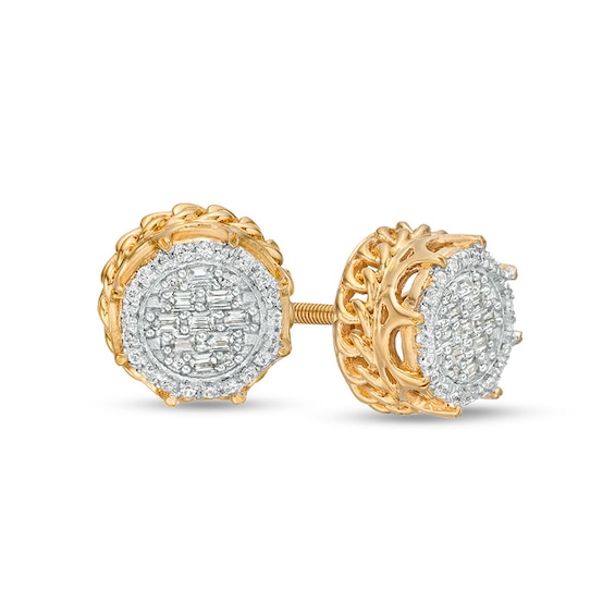 Previously Owned - 1/4 CT. T.w. Multi-Diamond Cuban Link Outer Edge Stud Earrings in 10K Gold