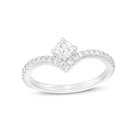 Previously Owned - You're the One™ 3/8 CT. T.w. Lab-Grown Diamond Chevron Engagement Ring in 14K White Gold (F/Si2)