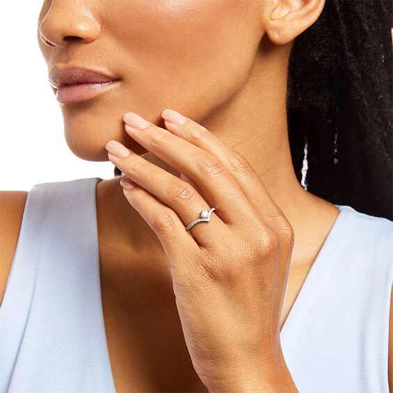 Previously Owned - You're the One™ 3/8 CT. T.w. Lab-Grown Diamond Chevron Engagement Ring in 14K White Gold (F/Si2)