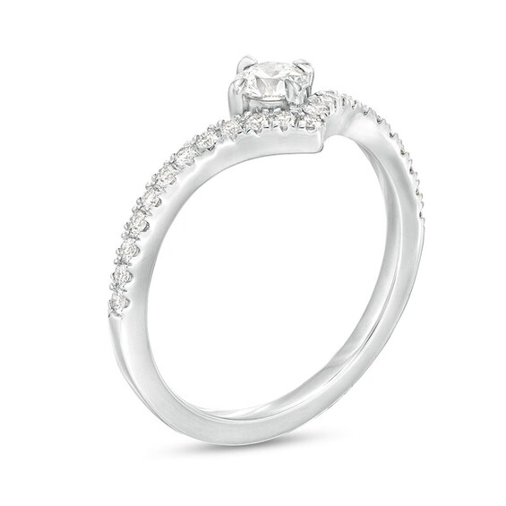 Previously Owned - You're the One™ 3/8 CT. T.w. Lab-Grown Diamond Chevron Engagement Ring in 14K White Gold (F/Si2)