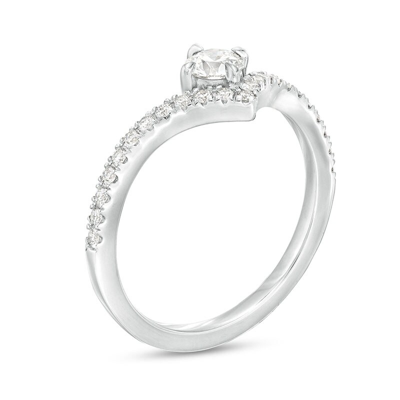 Main Image 4 of Previously Owned - You're the One™ 3/8 CT. T.W. Lab-Grown Diamond Chevron Engagement Ring in 14K White Gold (F/SI2)