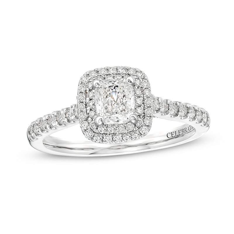 Main Image 1 of Previously Owned - Celebration Infinite™ 1 CT. T.W. Cushion-Cut Diamond Frame Engagement Ring in 14K White Gold