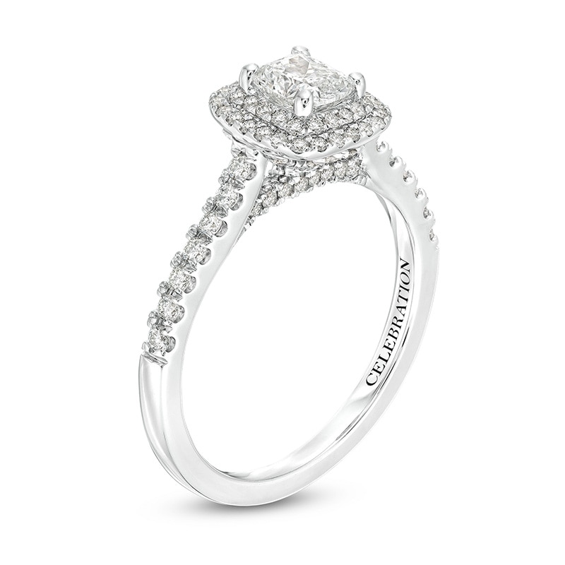 Main Image 2 of Previously Owned - Celebration Infinite™ 1 CT. T.W. Cushion-Cut Diamond Frame Engagement Ring in 14K White Gold