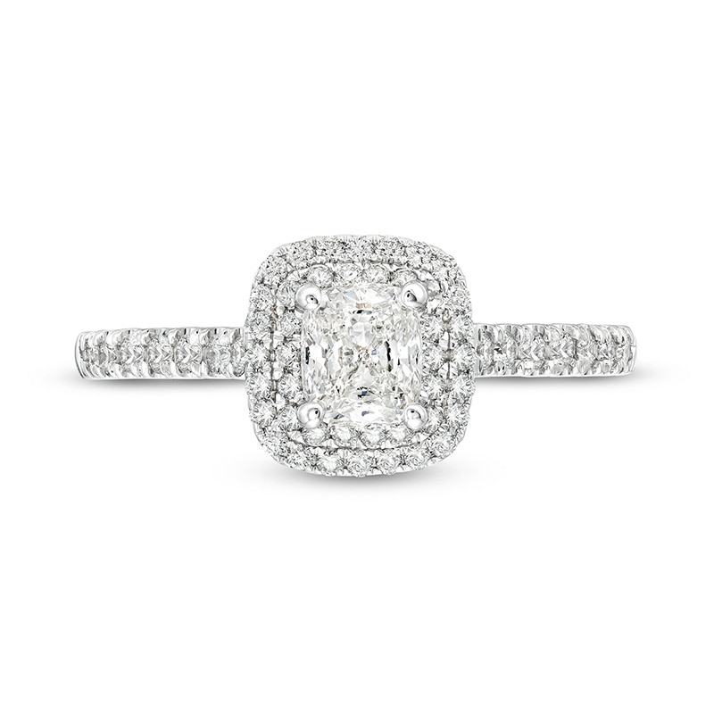 Main Image 3 of Previously Owned - Celebration Infinite™ 1 CT. T.W. Cushion-Cut Diamond Frame Engagement Ring in 14K White Gold