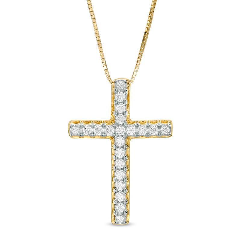 Main Image 1 of Previously Owned - 1/4 CT. T.W. Diamond Cross Pendant in 10K Gold