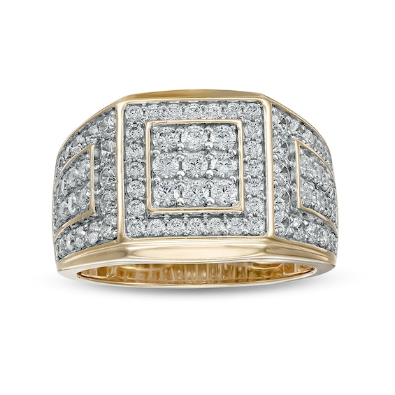 Previously Owned - 2 CT. T.w. Square Composite Diamond Frame Angular Loop Multi-Row Shank Ring in 10K Gold