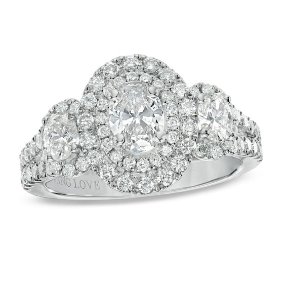 Previously Owned - Vera Wang Love Collection 1-1/2 CT. T.w. Oval Diamond Three Stone Engagement Ring in 14K White Gold