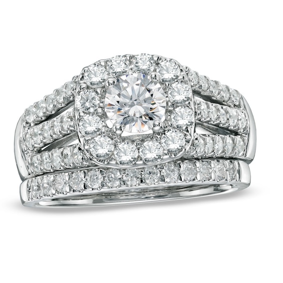 Previously Owned - 1-1/2 CT. T.w. Diamond Split Shank Bridal Set in 14K White Gold