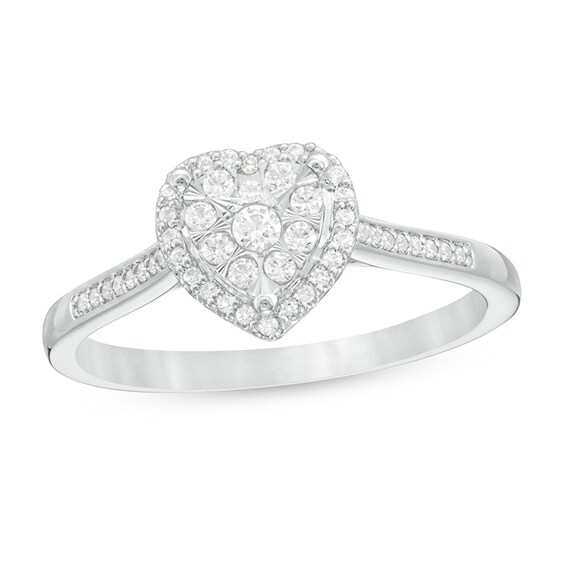 Previously Owned - 1/4 CT. T.w. Composite Diamond Heart-Shaped Frame Ring in 10K White Gold