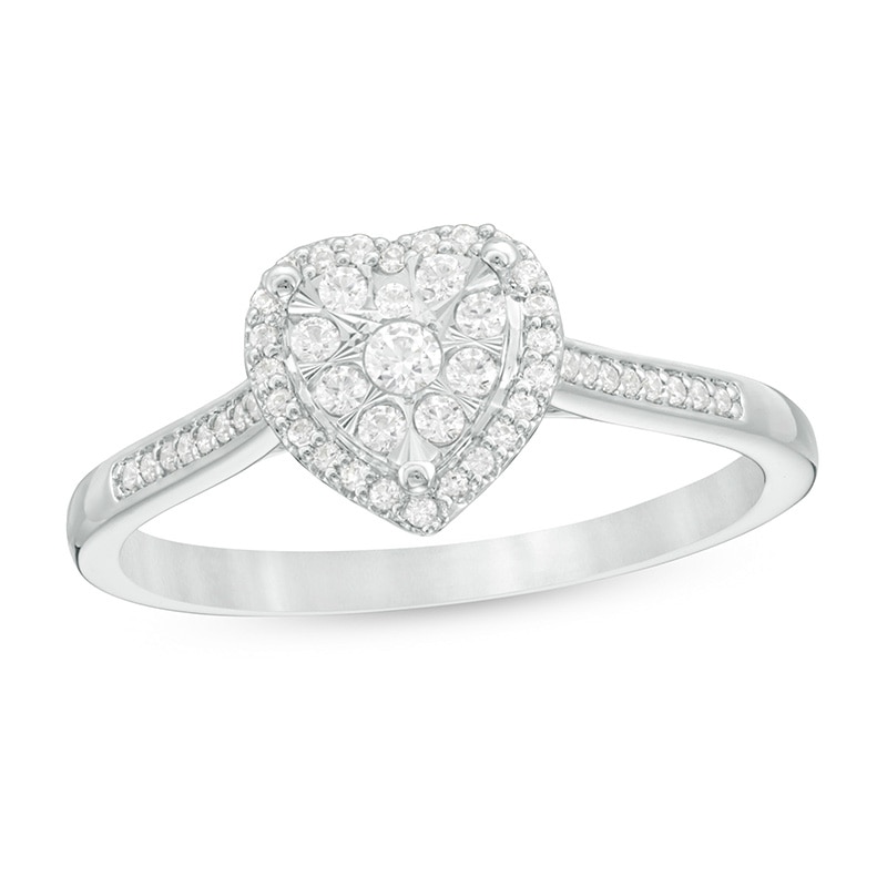 Main Image 1 of Previously Owned - 1/4 CT. T.W. Composite Diamond Heart-Shaped Frame Ring in 10K White Gold