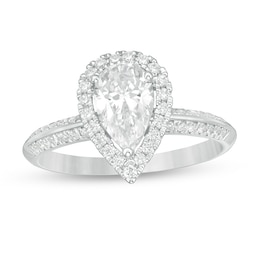 Previously Owned - 1-1/3 CT. T.W. Pear-Shaped Diamond Frame Engagement Ring in 14K White Gold (I/SI2)