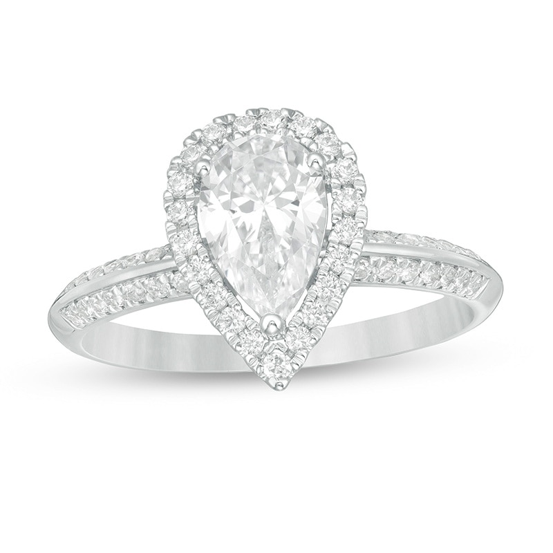 Main Image 1 of Previously Owned - 1-1/3 CT. T.W. Pear-Shaped Diamond Frame Engagement Ring in 14K White Gold (I/SI2)
