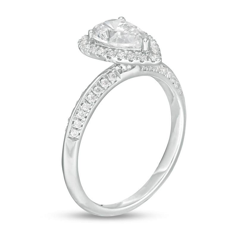 Main Image 3 of Previously Owned - 1-1/3 CT. T.W. Pear-Shaped Diamond Frame Engagement Ring in 14K White Gold (I/SI2)