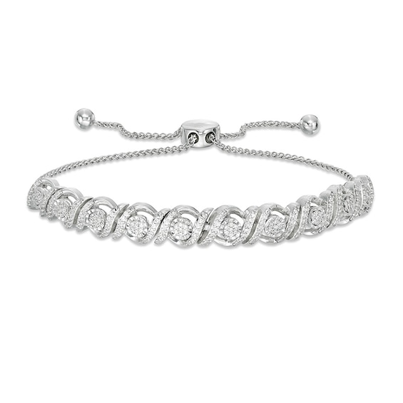 Previously Owned - 1/2 CT. T.w. Diamond Cascading Bolo Bracelet in Sterling Silver - 9.5"