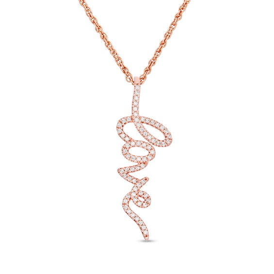 Previously Owned - 1/5 CT. T.w. Diamond Vertical "love" Pendant in 10K Rose Gold