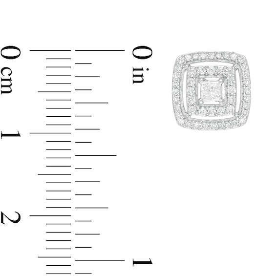 Previously Owned - 1/2 CT. T.w. Princess-Cut Diamond Double Frame Stud Earrings in 10K White Gold