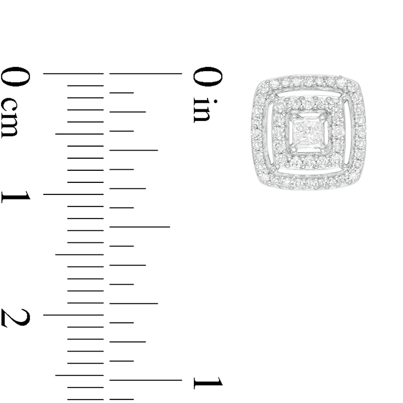 Main Image 3 of Previously Owned - 1/2 CT. T.W. Princess-Cut Diamond Double Frame Stud Earrings in 10K White Gold