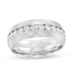 Previously Owned - 1 CT. T.W. Diamond Textured Wedding Band in 10K White Gold