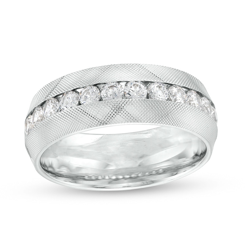 Main Image 1 of Previously Owned - 1 CT. T.W. Diamond Textured Wedding Band in 10K White Gold
