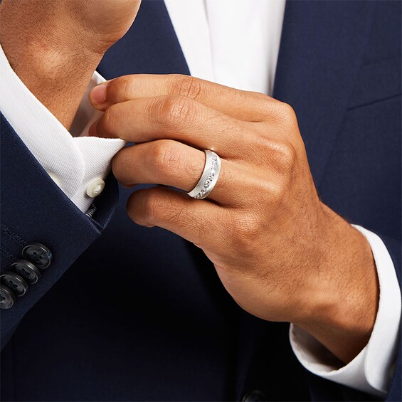 Previously Owned - 1 CT. T.w. Diamond Textured Wedding Band in 10K White Gold