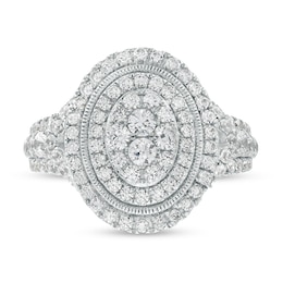 Previously Owned - 1-1/4 CT. T.W. Oval-Shaped Lab-Grown Multi-Diamond Double Frame Engagement Ring in 10K White Gold