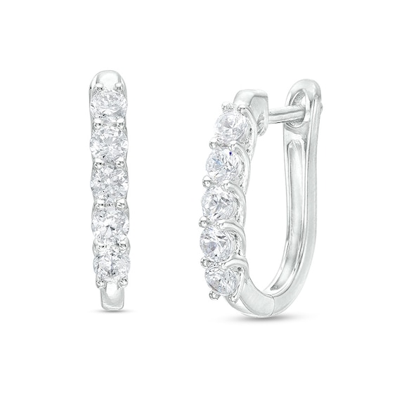 Previously Owned - 1 CT. T.w. Lab-Grown Diamond Five Stone U-Hoop Earrings in 14K White Gold (F/Si2)