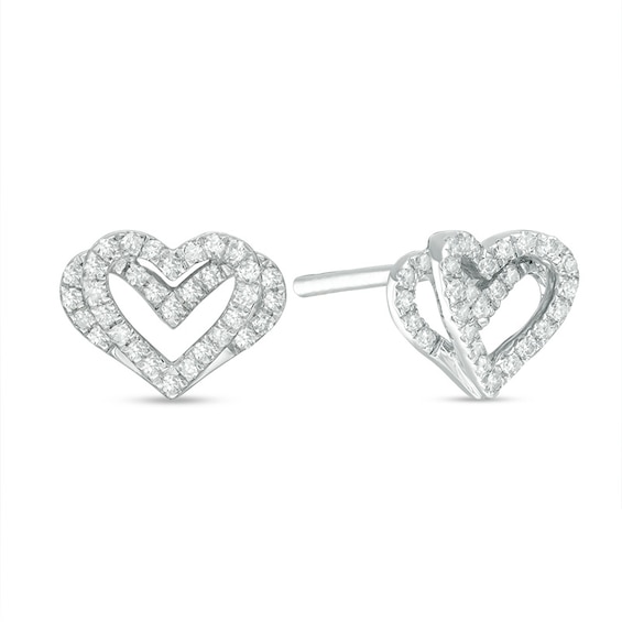 Previously Owned - Vera Wang Love Collection 1/6 CT. T.w. Diamond Mini Heart Stud Earrings in Sterling Silver