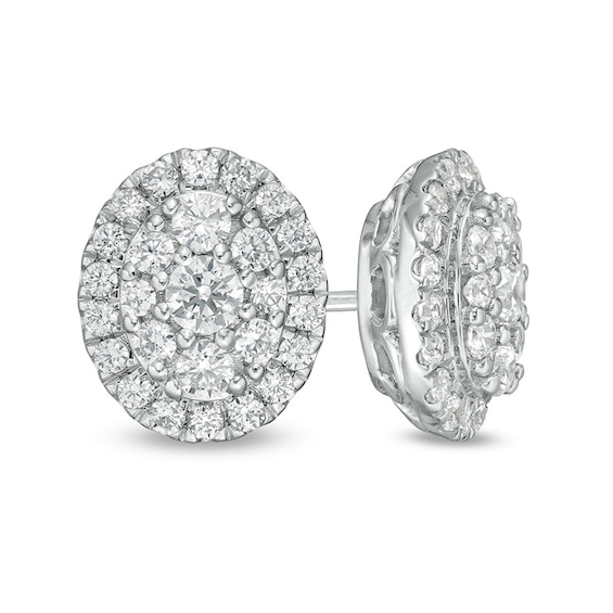 Previously Owned - 1 CT. T.w. Lab-Grown Diamond Oval Frame Stud Earrings in 14K White Gold (F/Si2)