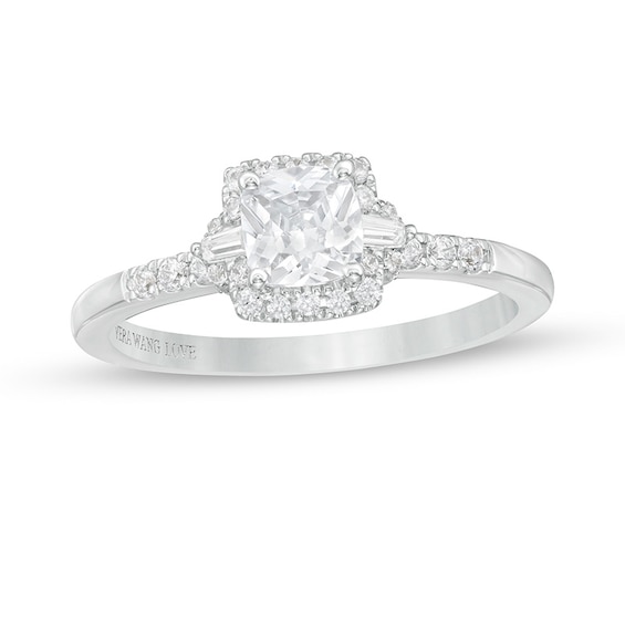 Previously Owned - Vera Wang Love Collection 3/4 CT. T.w. Cushion-Cut Diamond Collar Engagement Ring in 14K White Gold