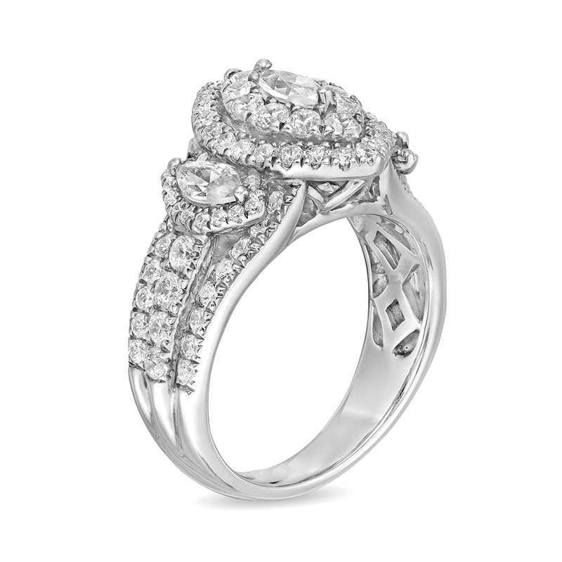Main Image 3 of Previously Owned - 2 CT. T.W. Marquise Diamond Past Present Future® Double Frame Engagement Ring in 14K White Gold