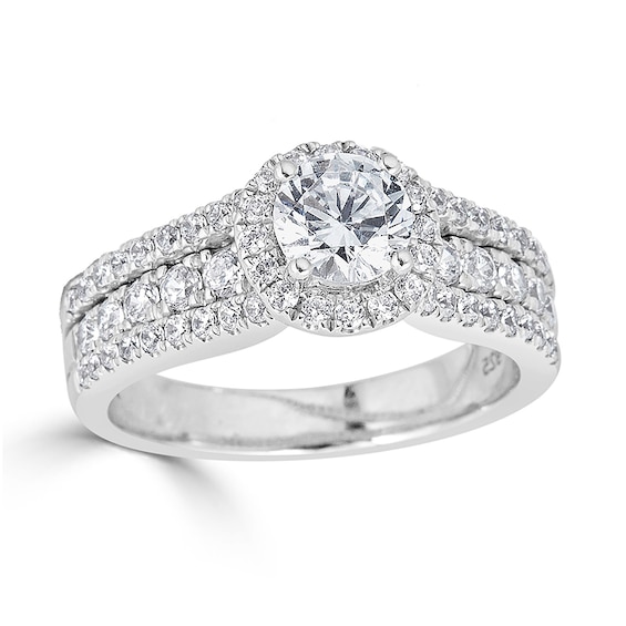 Previously Owned - 1-1/2 CT. T.w. Diamond Frame Triple Row Engagement Ring in 14K White Gold