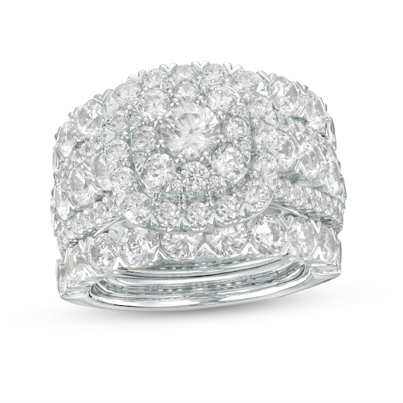 Previously Owned - 5 CT. T.w. Diamond Cushion-Shaped Frame Multi-Row Three Piece Bridal Set in 14K White Gold