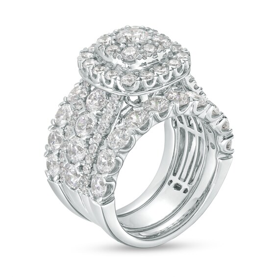 Previously Owned - 5 CT. T.w. Diamond Cushion-Shaped Frame Multi-Row Three Piece Bridal Set in 14K White Gold