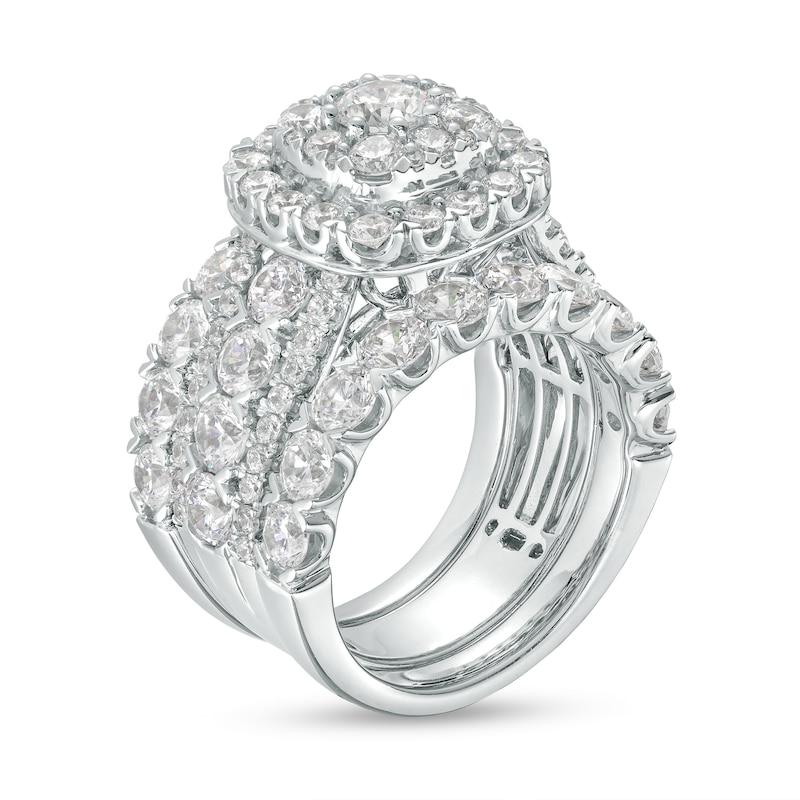 Main Image 3 of Previously Owned - 5 CT. T.W. Diamond Cushion-Shaped Frame Multi-Row Three Piece Bridal Set in 14K White Gold