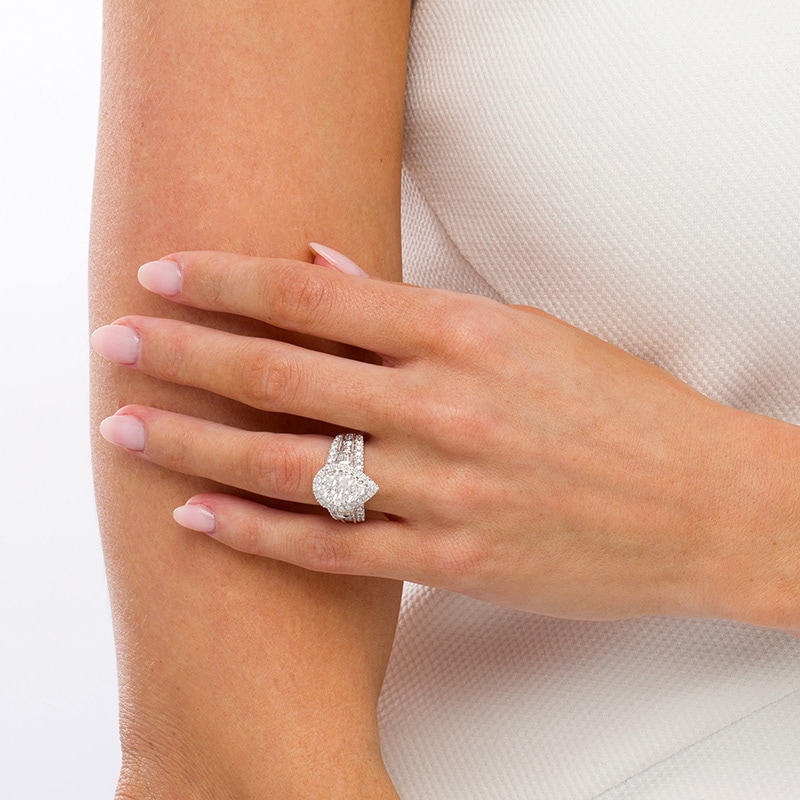 Main Image 2 of Previously Owned - 2-1/2 CT. T.W. Composite Pear-Shaped Diamond Frame Vintage-Style Engagement Ring in 14K Two-Tone Gold